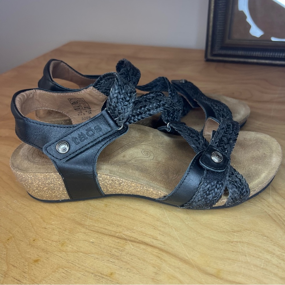 Taos Trulie Black Leather Woven Sandals